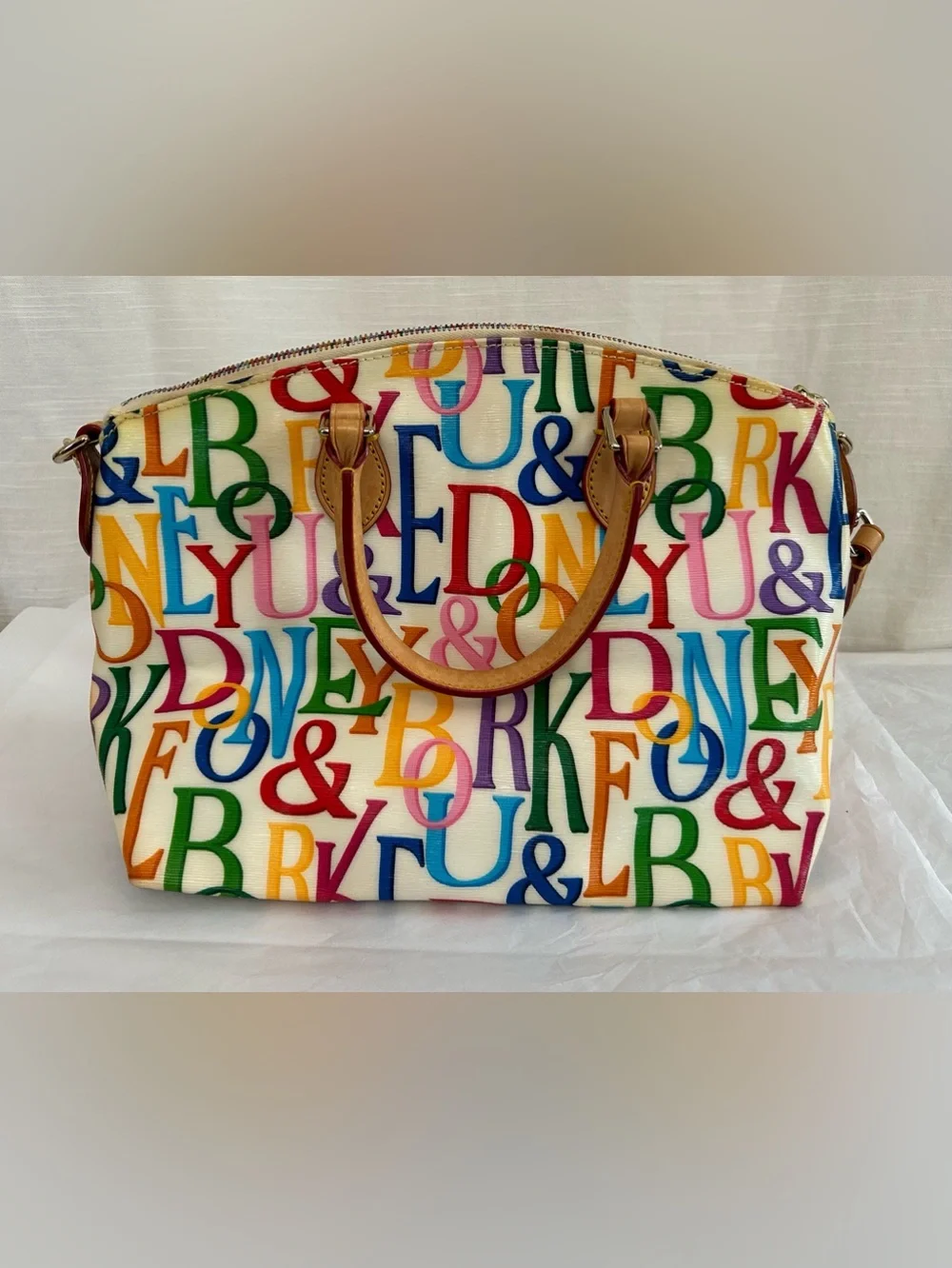 Dooney & Burke Vintage Y2K Multicolor Letter Logo Rainbow Graffica Print Satchel